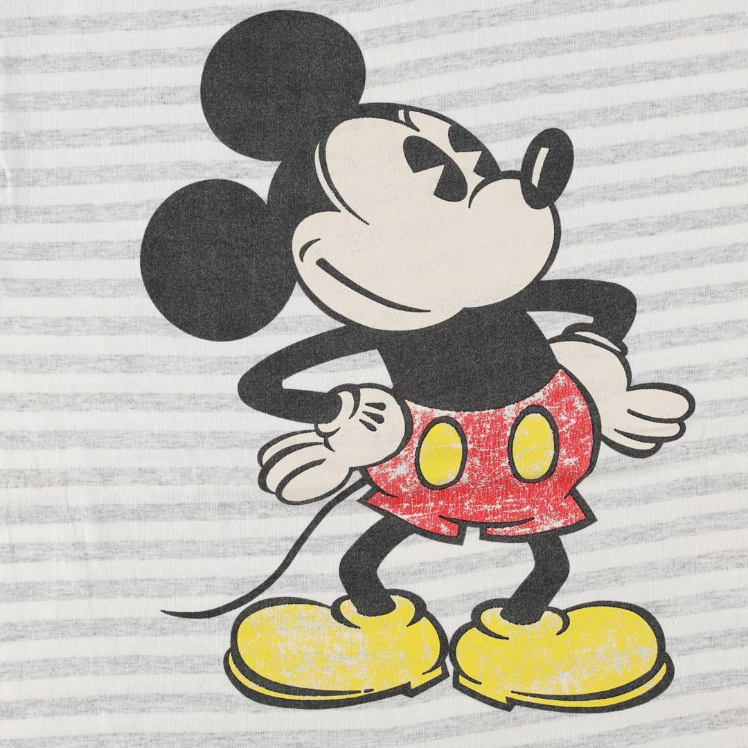 90'S Disney Mickey Mouse Border Pattern Character Print T-Shirt, Made in USA, Men's Size M (Equivalent), Vintage cotton gray type Vintage Second Hand