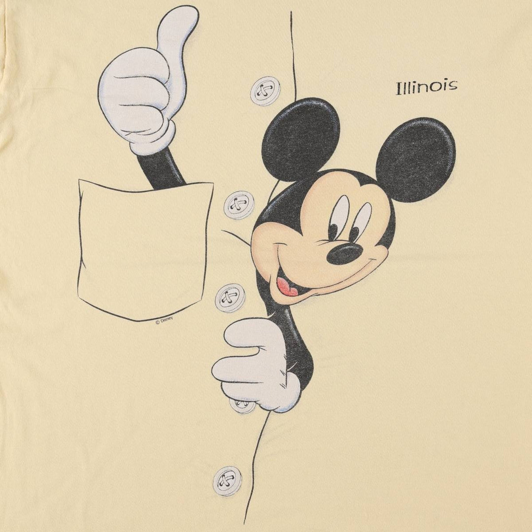 90'S Anvil Mickey Mouse Character Print T-Shirt, Made in USA, Men's XL (approx.) Vintage cotton yellow type Vintage Second Hand