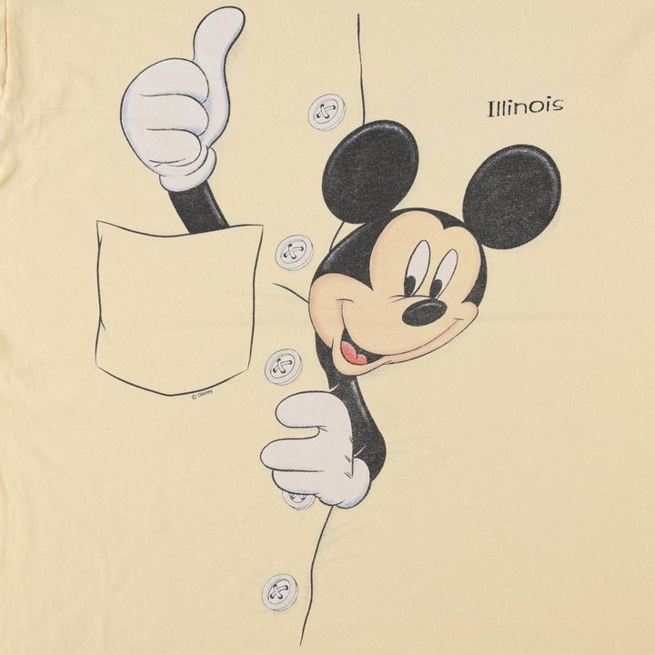 90'S Anvil Mickey Mouse Character Print T-Shirt, Made in USA, Men's XL (approx.) Vintage cotton yellow type Vintage Second Hand
