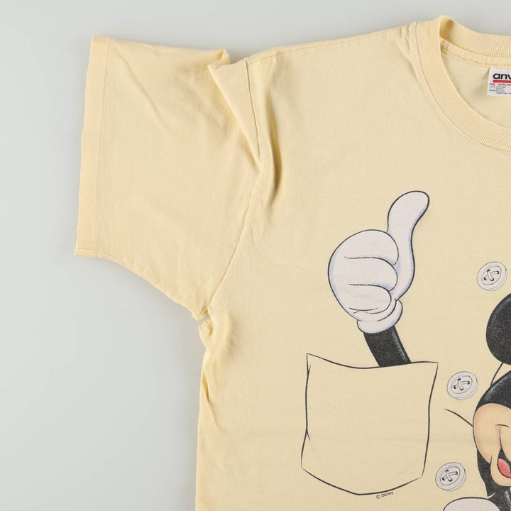 90'S Anvil Mickey Mouse Character Print T-Shirt, Made in USA, Men's XL (approx.) Vintage cotton yellow type Vintage Second Hand