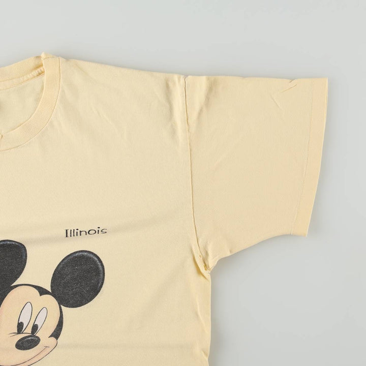 90'S Anvil Mickey Mouse Character Print T-Shirt, Made in USA, Men's XL (approx.) Vintage cotton yellow type Vintage Second Hand