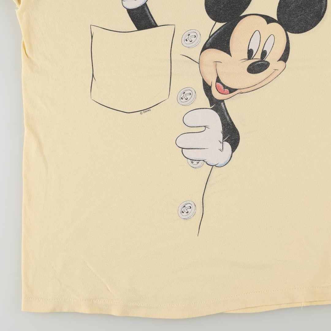 90'S Anvil Mickey Mouse Character Print T-Shirt, Made in USA, Men's XL (approx.) Vintage cotton yellow type Vintage Second Hand