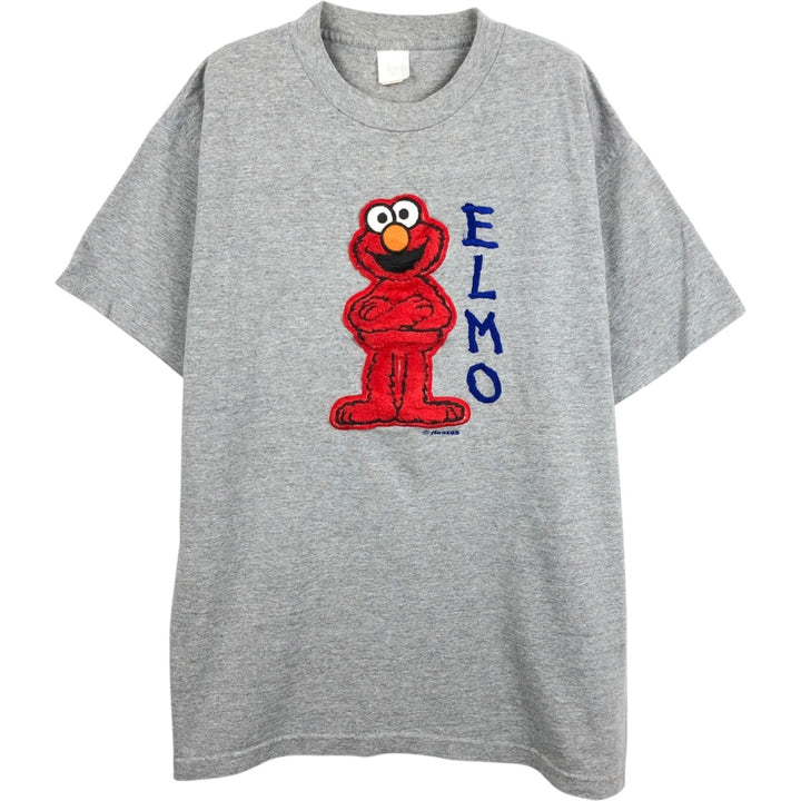 Sesame Street Elmo Character Print T-Shirt, Made in USA, Men's Size L (approx.) cotton gray type Vintage Second Hand