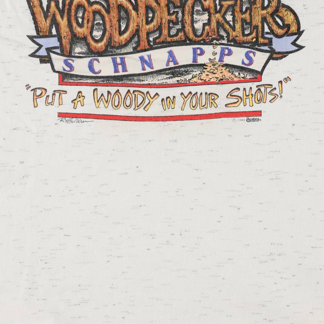 90'S Onita Woody Woodpecker Character Print T-Shirt, Made in USA, Men's Size L (Equivalent), Vintage cotton white type Vintage Second Hand