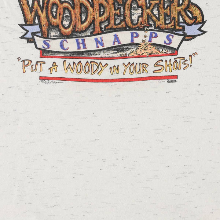 90'S Onita Woody Woodpecker Character Print T-Shirt, Made in USA, Men's Size L (Equivalent), Vintage cotton white type Vintage Second Hand