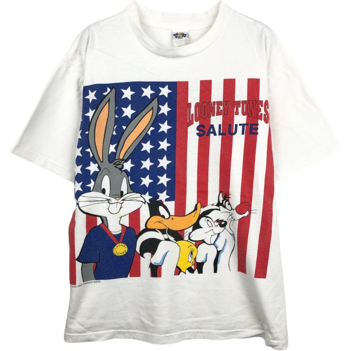 90'S LOONEY TUNES Character Print T-Shirt Made in USA Men's XL Vintage cotton white type Vintage Second Hand