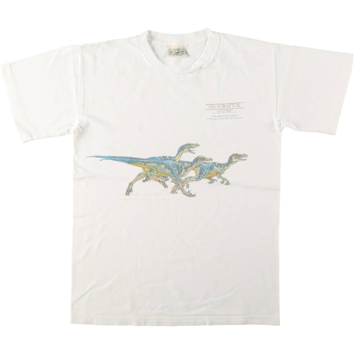 UNITED SOFT GOODS Dinosaur Pattern Animal T-Shirt, Made in USA, Men's Size M (Equivalent), Vintage cotton white type Vintage Second Hand