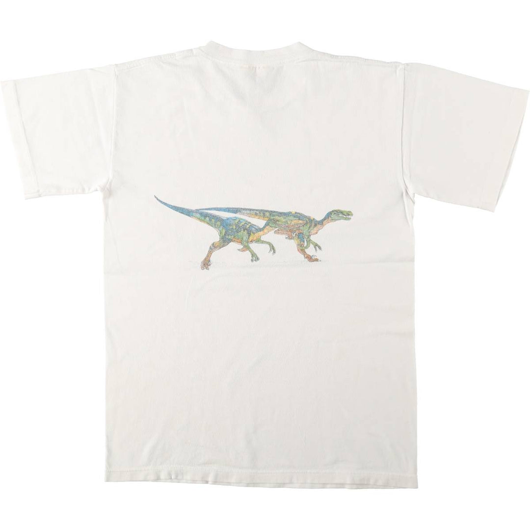 UNITED SOFT GOODS Dinosaur Pattern Animal T-Shirt, Made in USA, Men's Size M (Equivalent), Vintage cotton white type Vintage Second Hand