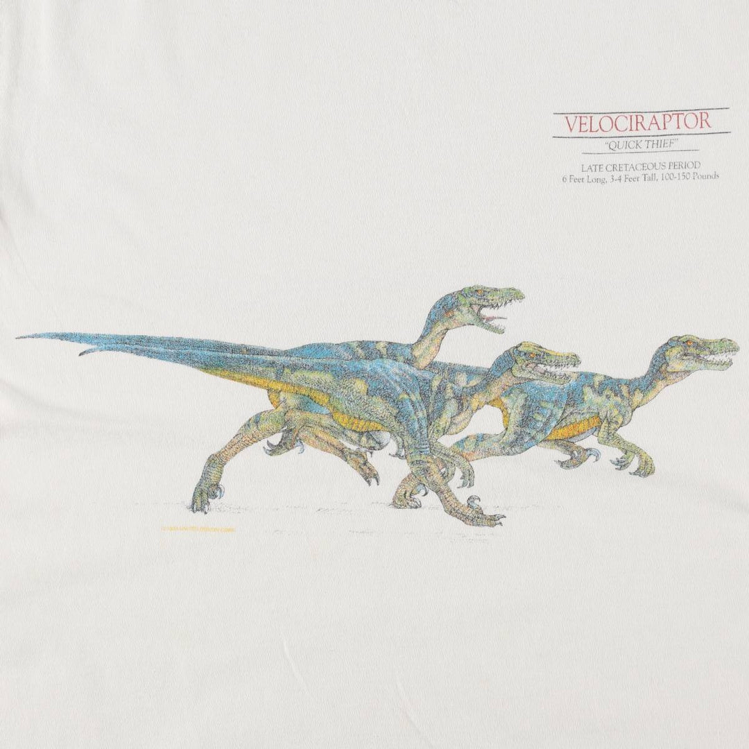 UNITED SOFT GOODS Dinosaur Pattern Animal T-Shirt, Made in USA, Men's Size M (Equivalent), Vintage cotton white type Vintage Second Hand