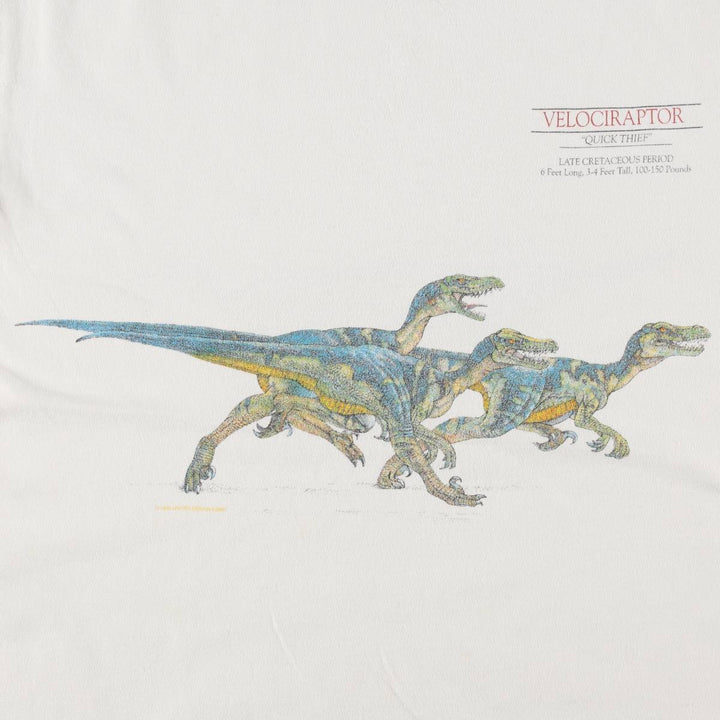 UNITED SOFT GOODS Dinosaur Pattern Animal T-Shirt, Made in USA, Men's Size M (Equivalent), Vintage cotton white type Vintage Second Hand