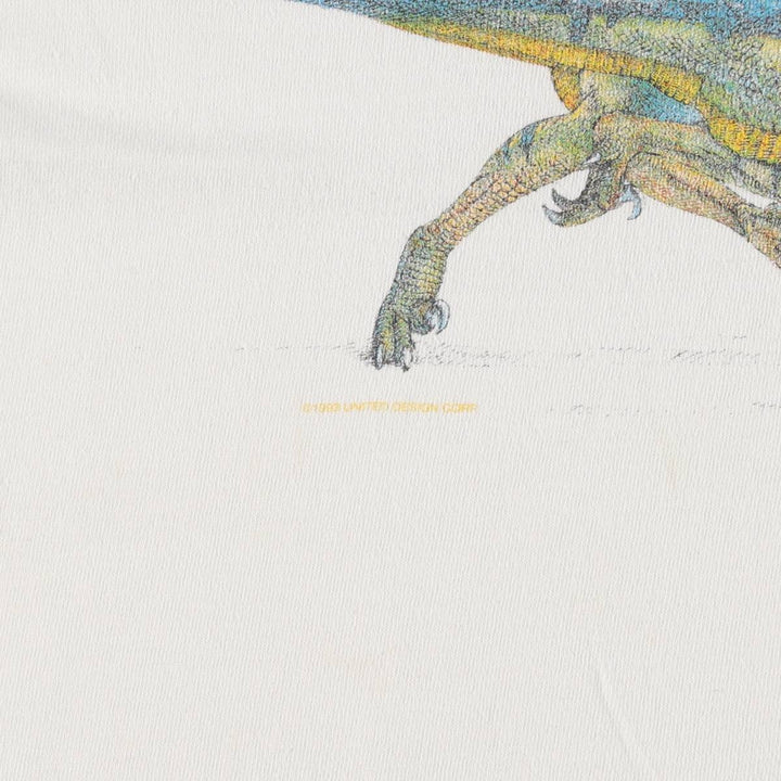 UNITED SOFT GOODS Dinosaur Pattern Animal T-Shirt, Made in USA, Men's Size M (Equivalent), Vintage cotton white type Vintage Second Hand