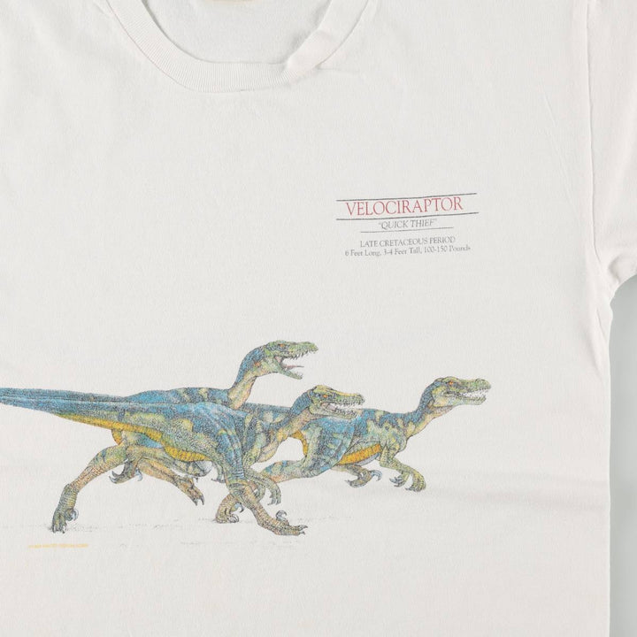 UNITED SOFT GOODS Dinosaur Pattern Animal T-Shirt, Made in USA, Men's Size M (Equivalent), Vintage cotton white type Vintage Second Hand