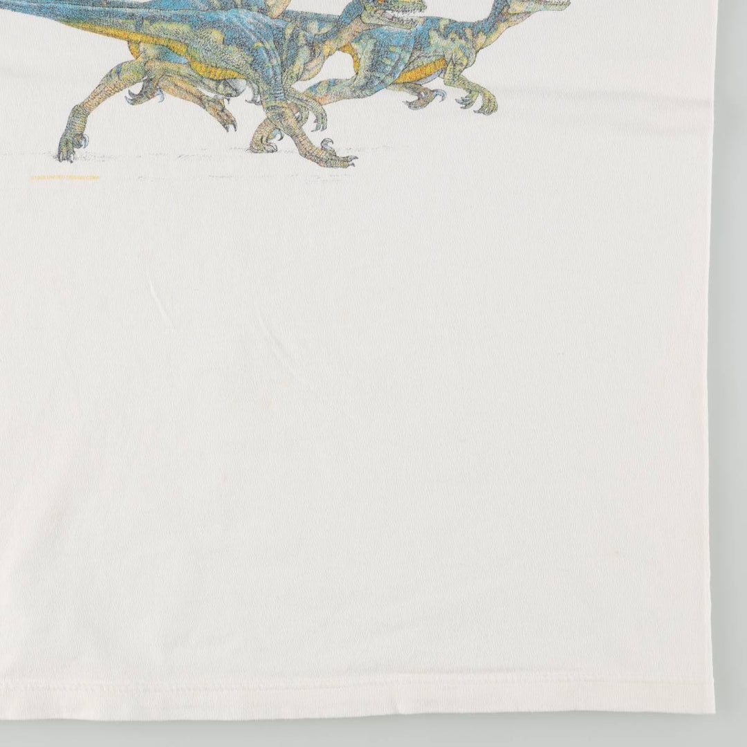 UNITED SOFT GOODS Dinosaur Pattern Animal T-Shirt, Made in USA, Men's Size M (Equivalent), Vintage cotton white type Vintage Second Hand