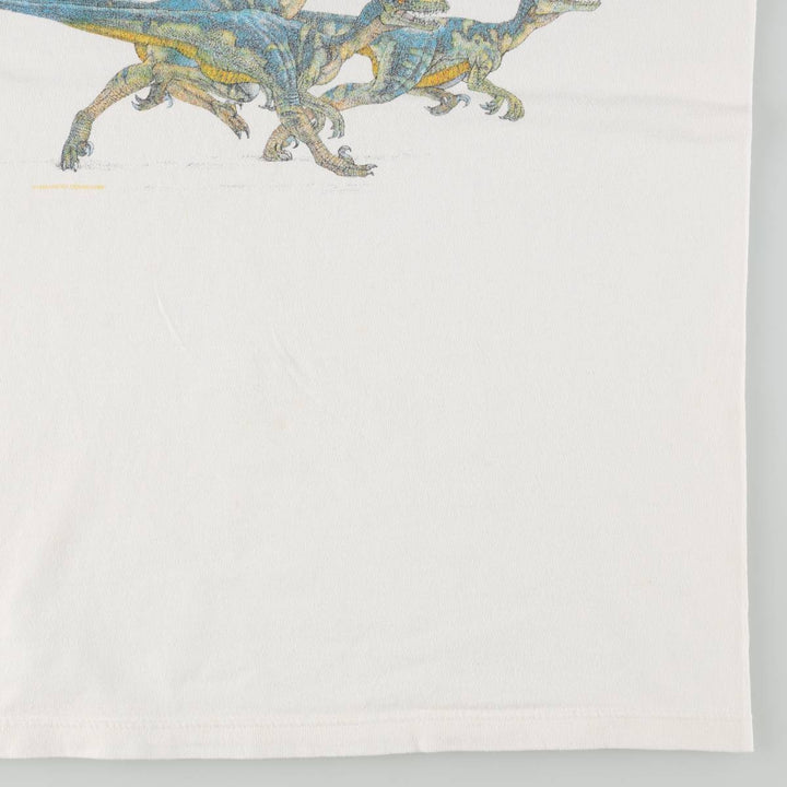 UNITED SOFT GOODS Dinosaur Pattern Animal T-Shirt, Made in USA, Men's Size M (Equivalent), Vintage cotton white type Vintage Second Hand