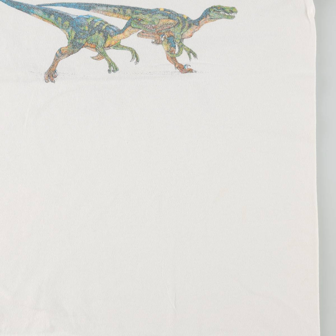 UNITED SOFT GOODS Dinosaur Pattern Animal T-Shirt, Made in USA, Men's Size M (Equivalent), Vintage cotton white type Vintage Second Hand