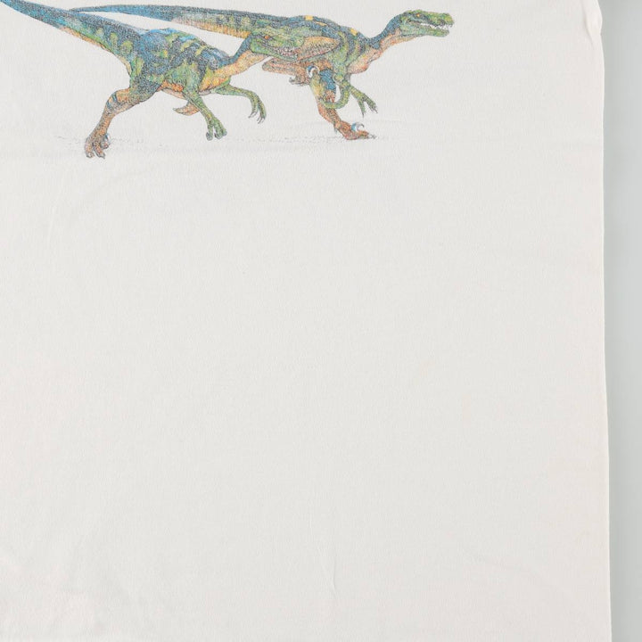 UNITED SOFT GOODS Dinosaur Pattern Animal T-Shirt, Made in USA, Men's Size M (Equivalent), Vintage cotton white type Vintage Second Hand