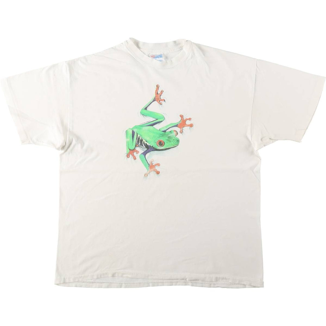 90'S Hanes BEEFY-T Frog Pattern Animal T-Shirt, Men's XL equivalent, Vintage unclear white type Vintage Second Hand