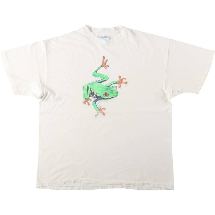 90'S Hanes BEEFY-T Frog Pattern Animal T-Shirt, Men's XL equivalent, Vintage unclear white type Vintage Second Hand