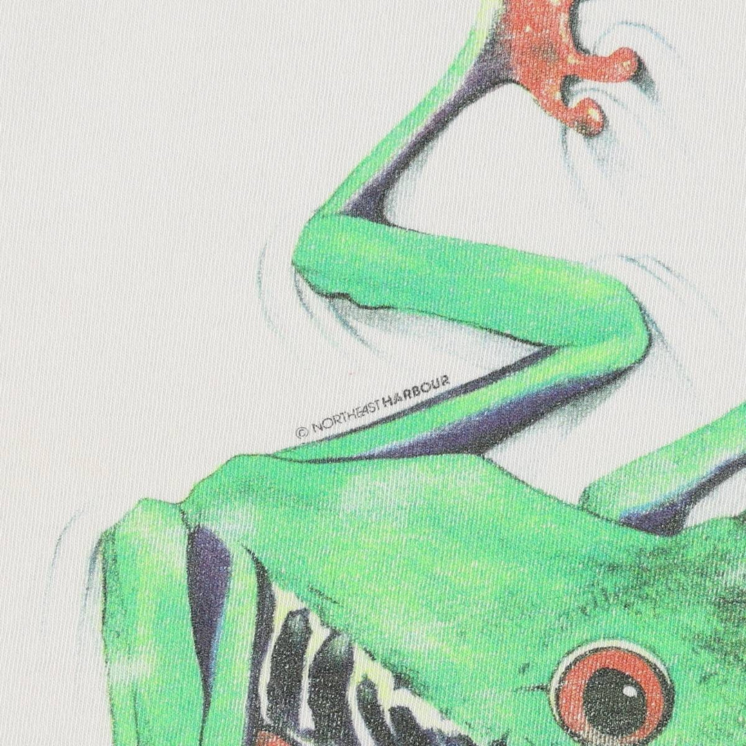 90'S Hanes BEEFY-T Frog Pattern Animal T-Shirt, Men's XL equivalent, Vintage unclear white type Vintage Second Hand