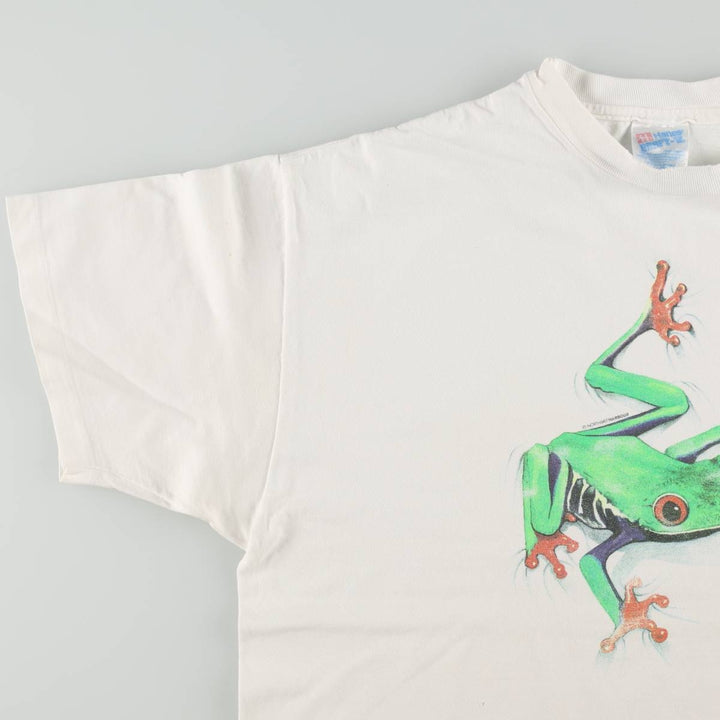 90'S Hanes BEEFY-T Frog Pattern Animal T-Shirt, Men's XL equivalent, Vintage unclear white type Vintage Second Hand