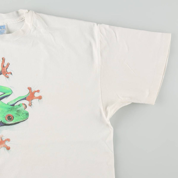 90'S Hanes BEEFY-T Frog Pattern Animal T-Shirt, Men's XL equivalent, Vintage unclear white type Vintage Second Hand