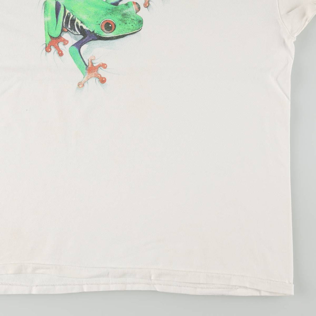 90'S Hanes BEEFY-T Frog Pattern Animal T-Shirt, Men's XL equivalent, Vintage unclear white type Vintage Second Hand