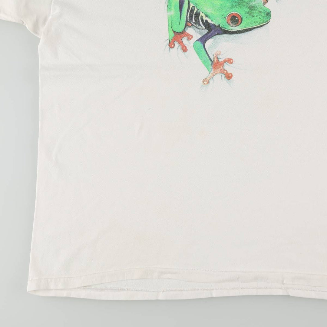 90'S Hanes BEEFY-T Frog Pattern Animal T-Shirt, Men's XL equivalent, Vintage unclear white type Vintage Second Hand