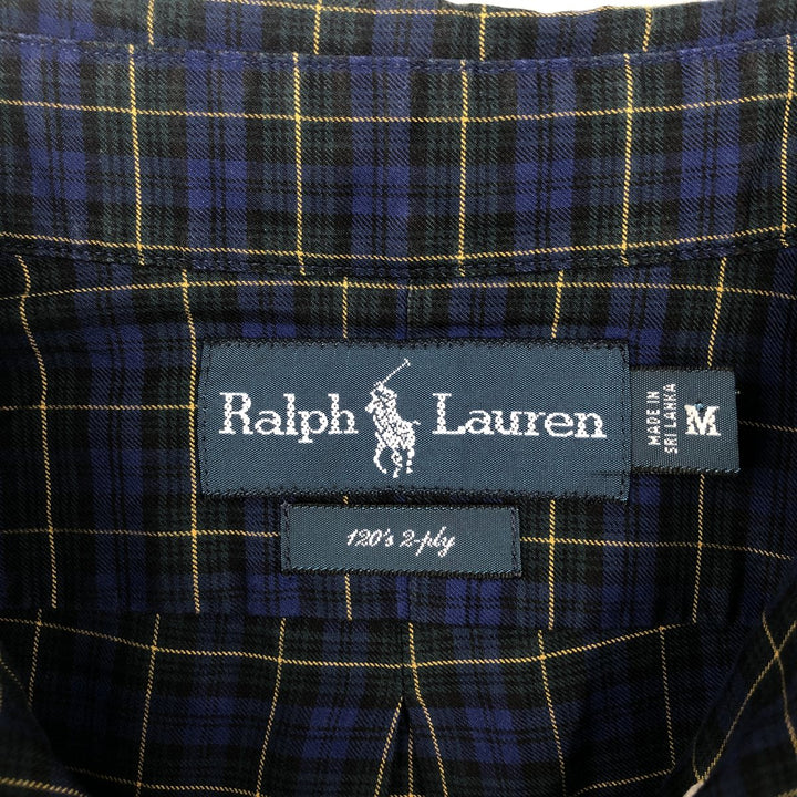 Ralph Lauren 120's 2-ply long-sleeve button-down check shirt, men's size M equivalent. cotton blue type Vintage Second Hand