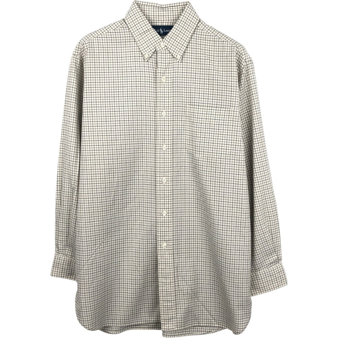 Ralph Lauren long sleeve button down check shirt, men's size M cotton ivory Vintage Second Hand