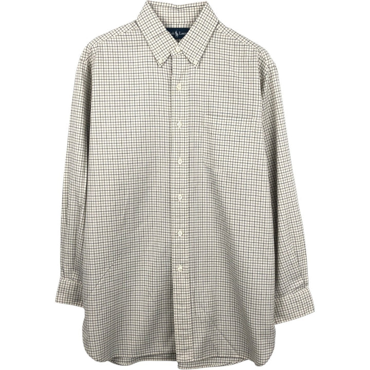 Ralph Lauren long sleeve button down check shirt, men's size M cotton ivory Vintage Second Hand
