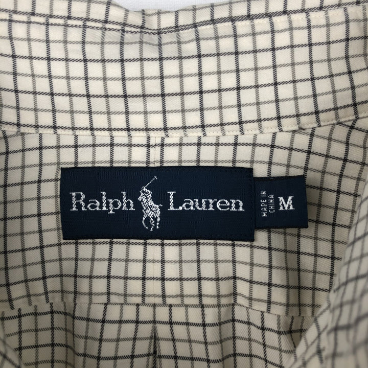 Ralph Lauren long sleeve button down check shirt, men's size M cotton ivory Vintage Second Hand