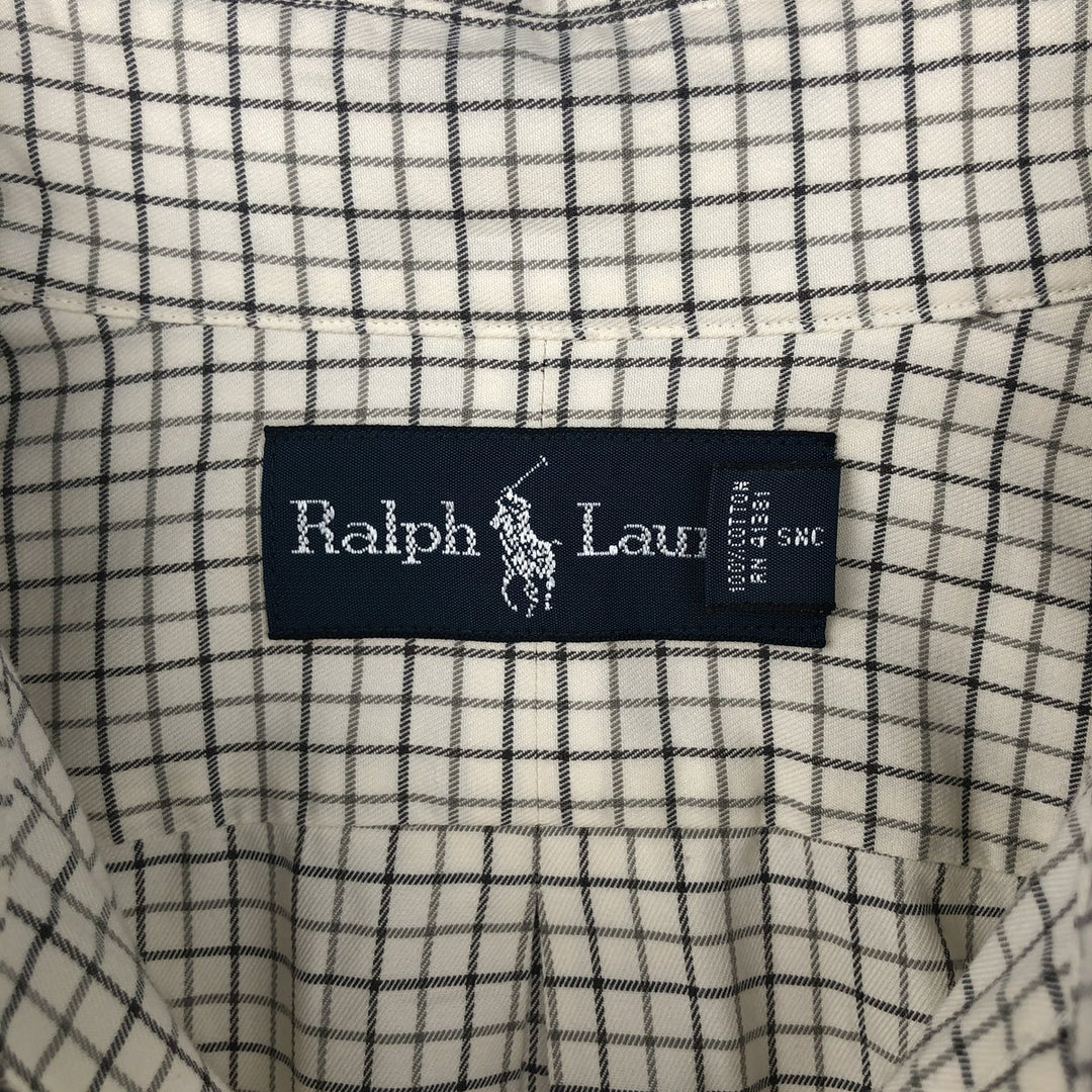 Ralph Lauren long sleeve button down check shirt, men's size M cotton ivory Vintage Second Hand