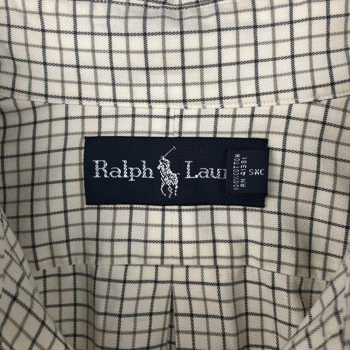 Ralph Lauren long sleeve button down check shirt, men's size M cotton ivory Vintage Second Hand