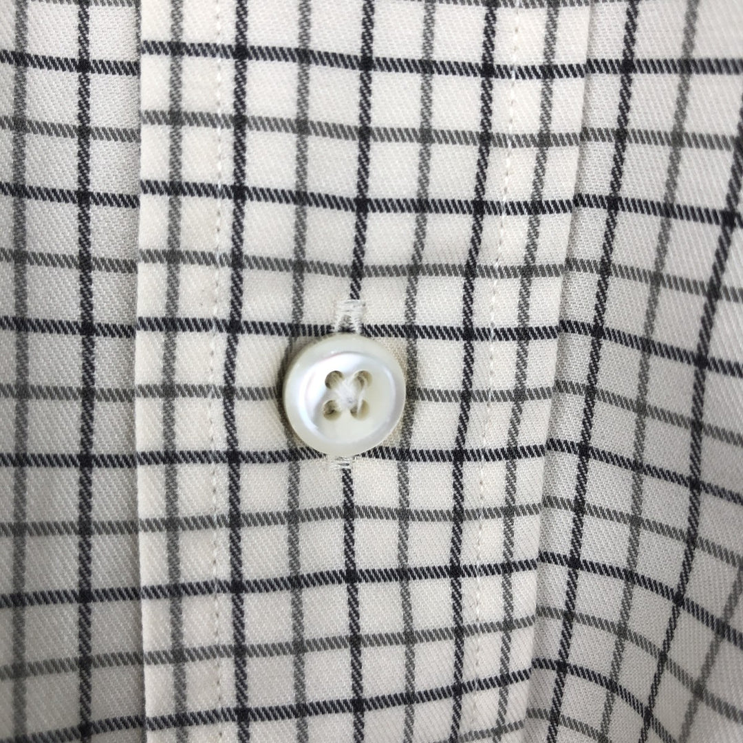 Ralph Lauren long sleeve button down check shirt, men's size M cotton ivory Vintage Second Hand