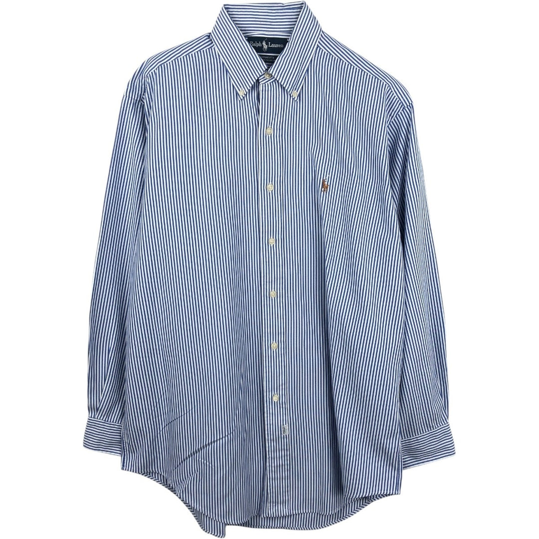 Ralph Lauren YARMOUTH Long Sleeve Button-Down Striped Shirt, Men's M Size cotton blue type Vintage Second Hand