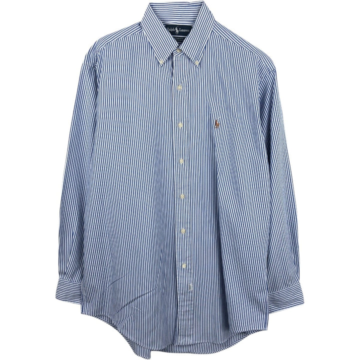 Ralph Lauren YARMOUTH Long Sleeve Button-Down Striped Shirt, Men's M Size cotton blue type Vintage Second Hand