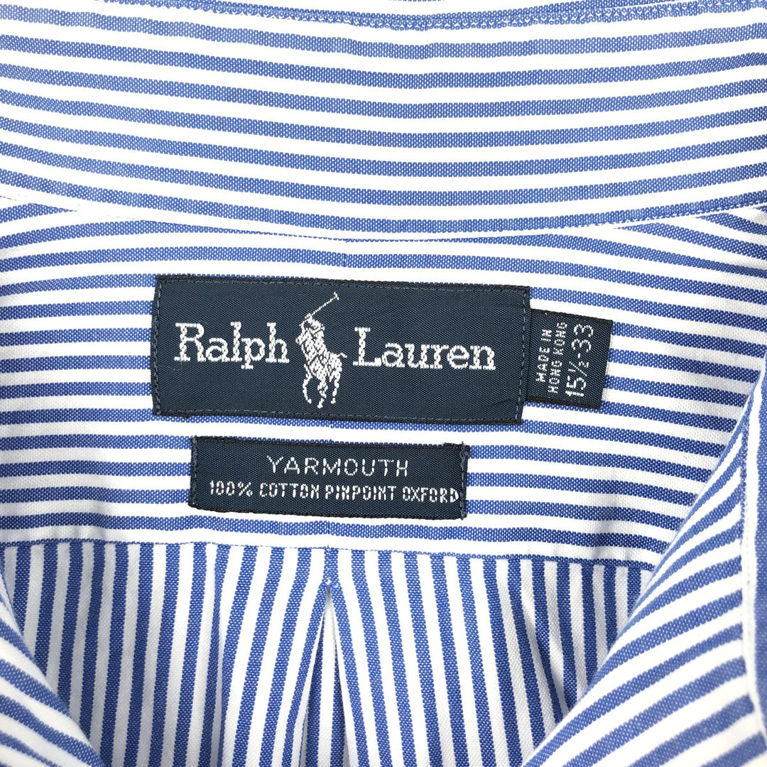 Ralph Lauren YARMOUTH Long Sleeve Button-Down Striped Shirt, Men's M Size cotton blue type Vintage Second Hand