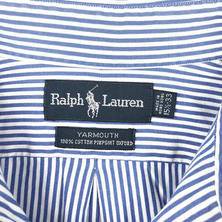 Ralph Lauren YARMOUTH Long Sleeve Button-Down Striped Shirt, Men's M Size cotton blue type Vintage Second Hand