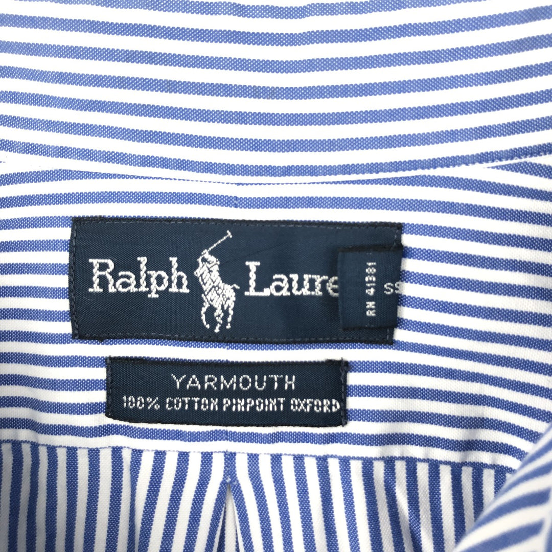 Ralph Lauren YARMOUTH Long Sleeve Button-Down Striped Shirt, Men's M Size cotton blue type Vintage Second Hand