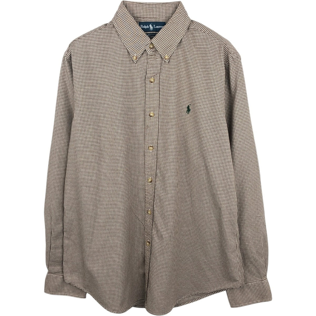 Ralph Lauren CUSTOM FIT Gingham Check Long Sleeve Button Down Check Shirt Men's L size cotton brown type Vintage Second Hand