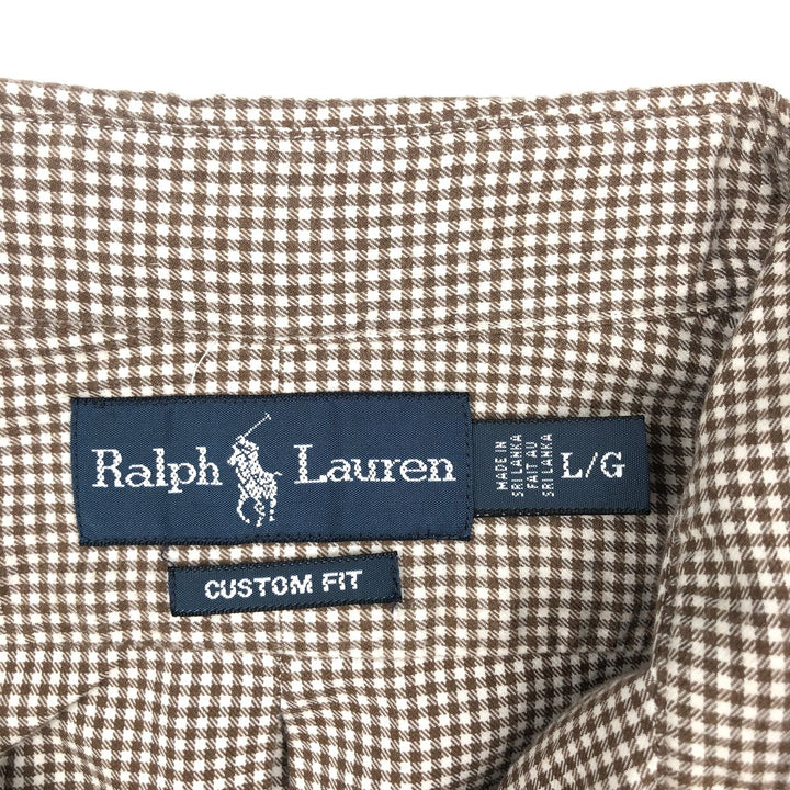 Ralph Lauren CUSTOM FIT Gingham Check Long Sleeve Button Down Check Shirt Men's L size cotton brown type Vintage Second Hand