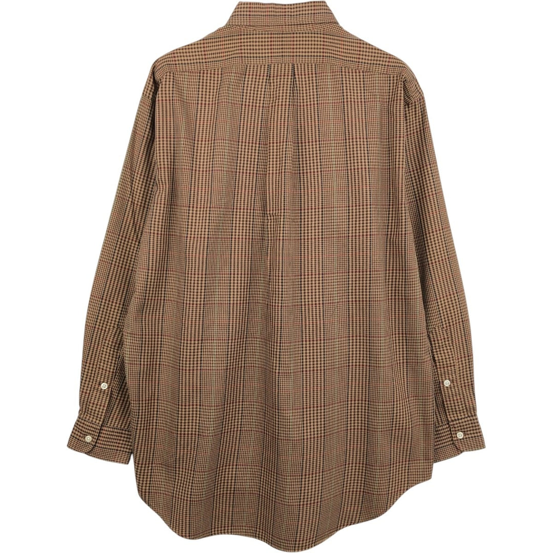 Ralph Lauren BLAIRE Gun Club Check Long-Sleeve Button-Down Check Shirt, Men's Size M (approx.) cotton beige type brown Vintage Second Hand