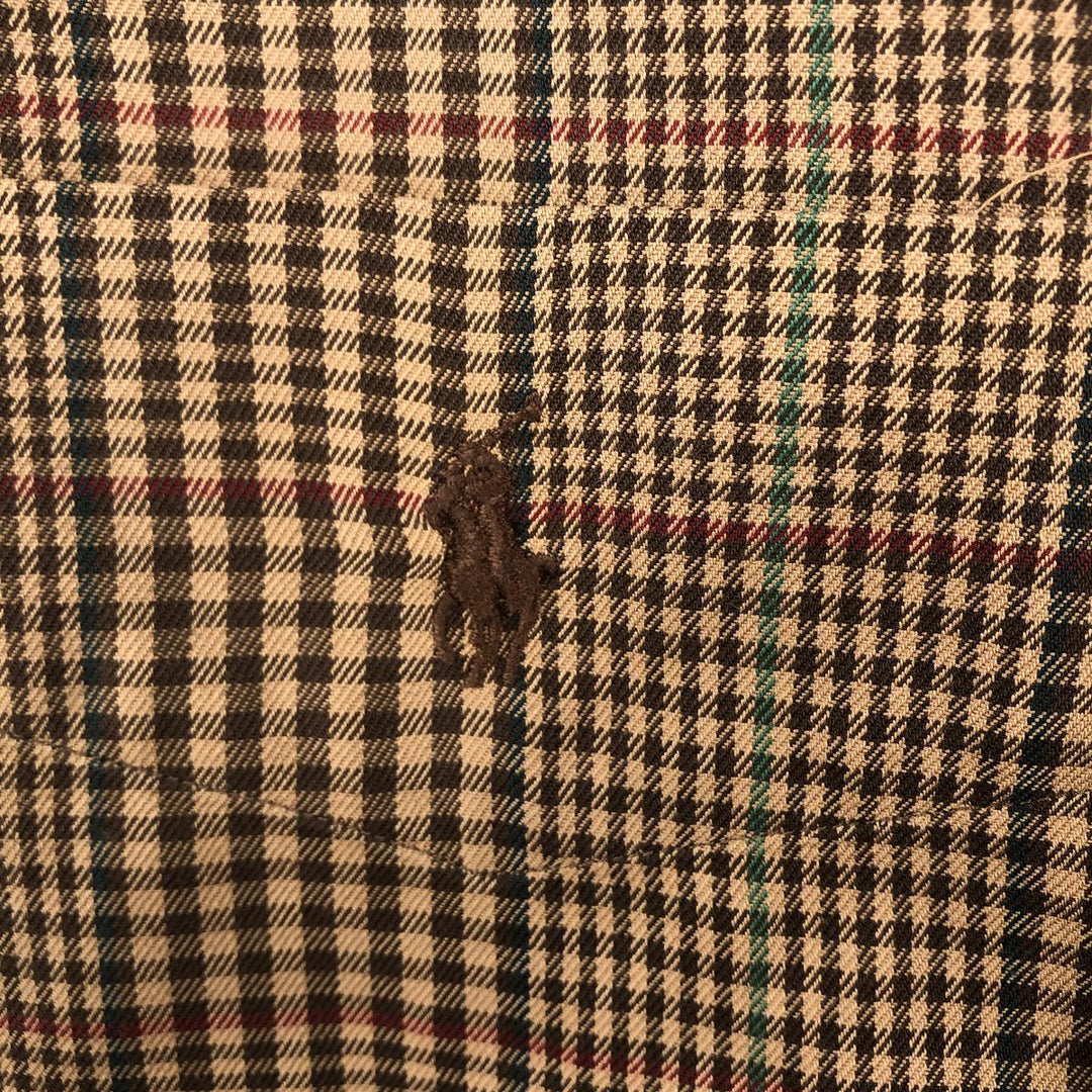 Ralph Lauren BLAIRE Gun Club Check Long-Sleeve Button-Down Check Shirt, Men's Size M (approx.) cotton beige type brown Vintage Second Hand