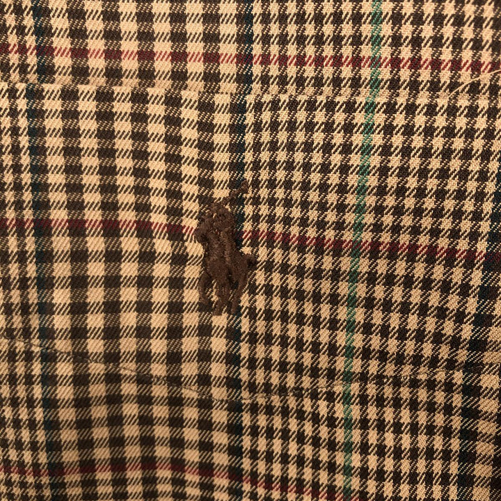 Ralph Lauren BLAIRE Gun Club Check Long-Sleeve Button-Down Check Shirt, Men's Size M (approx.) cotton beige type brown Vintage Second Hand