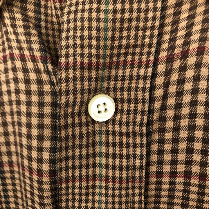 Ralph Lauren BLAIRE Gun Club Check Long-Sleeve Button-Down Check Shirt, Men's Size M (approx.) cotton beige type brown Vintage Second Hand