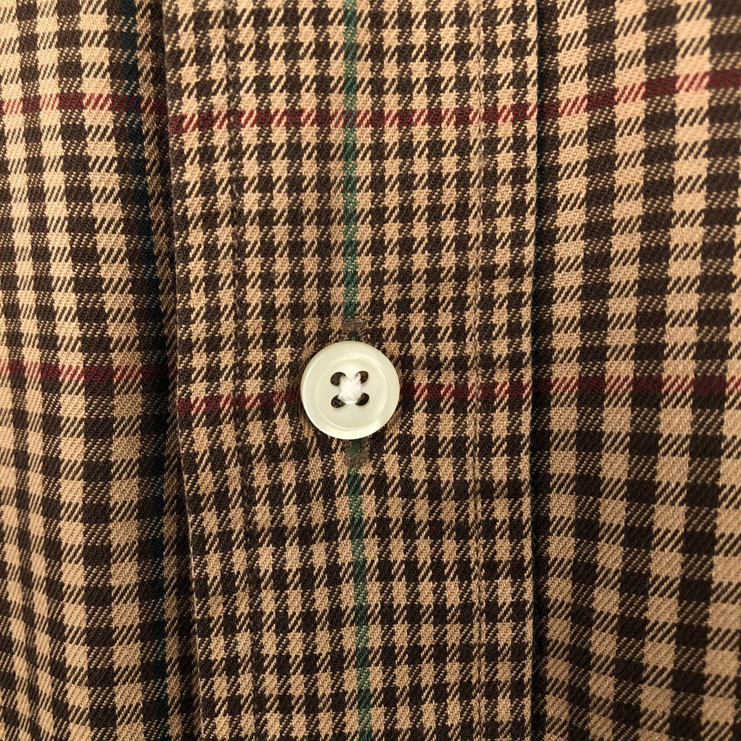Ralph Lauren BLAIRE Gun Club Check Long-Sleeve Button-Down Check Shirt, Men's Size M (approx.) cotton beige type brown Vintage Second Hand