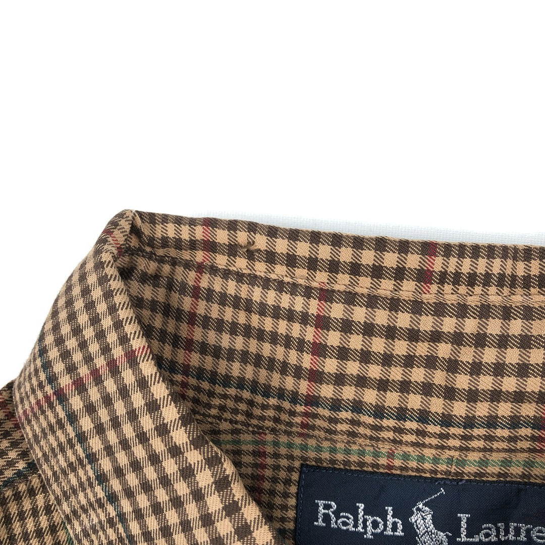 Ralph Lauren BLAIRE Gun Club Check Long-Sleeve Button-Down Check Shirt, Men's Size M (approx.) cotton beige type brown Vintage Second Hand