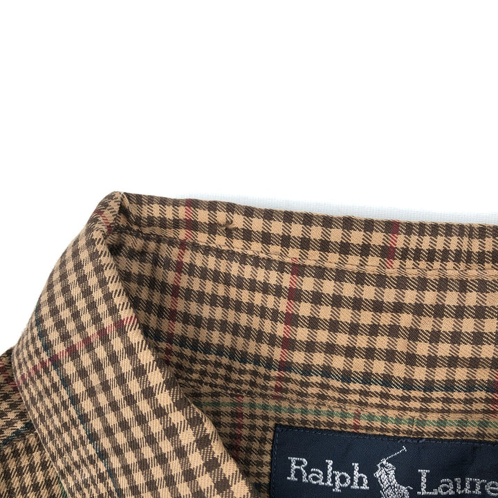 Ralph Lauren BLAIRE Gun Club Check Long-Sleeve Button-Down Check Shirt, Men's Size M (approx.) cotton beige type brown Vintage Second Hand