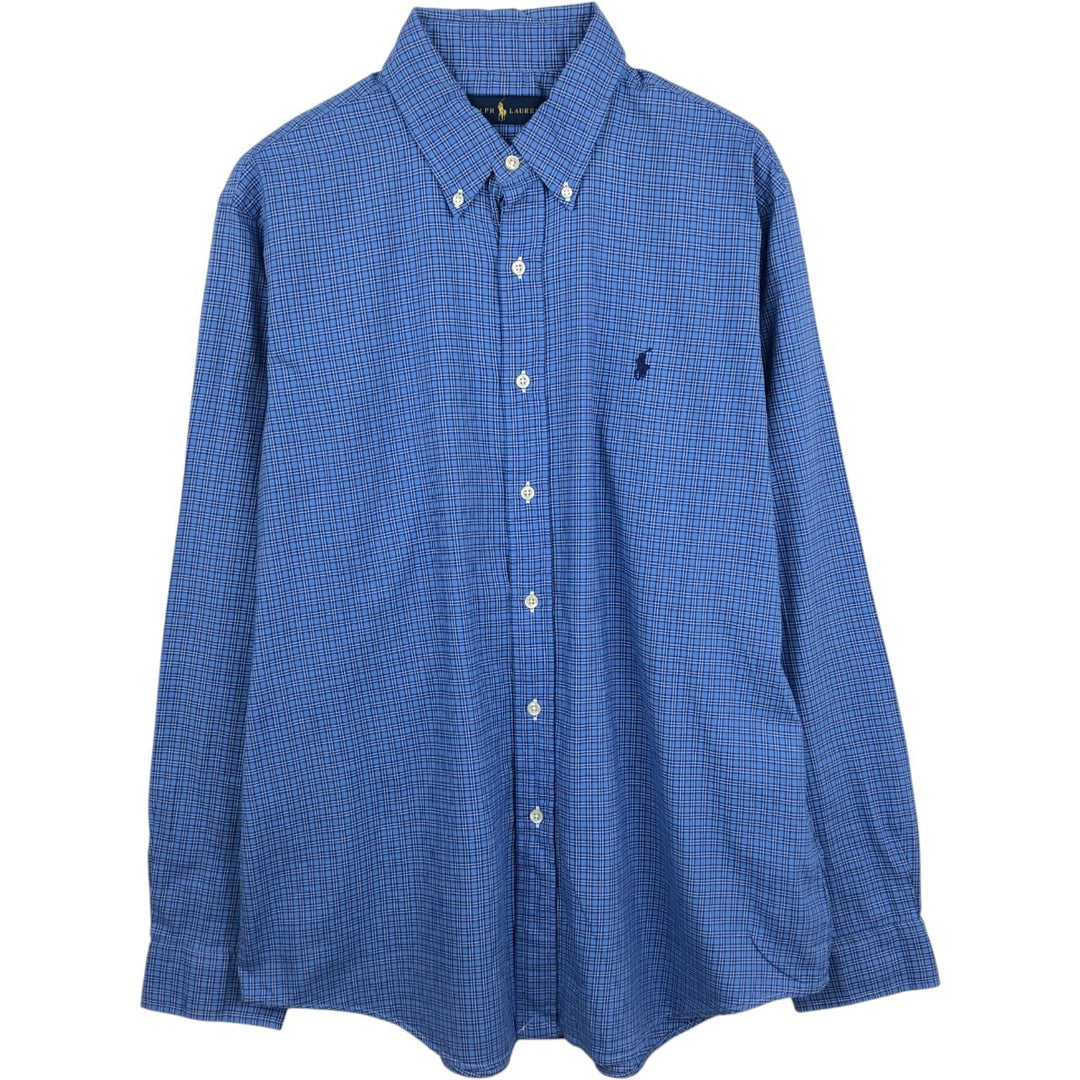 Ralph Lauren long sleeve button down check shirt, men's size L cotton blue type Vintage Second Hand