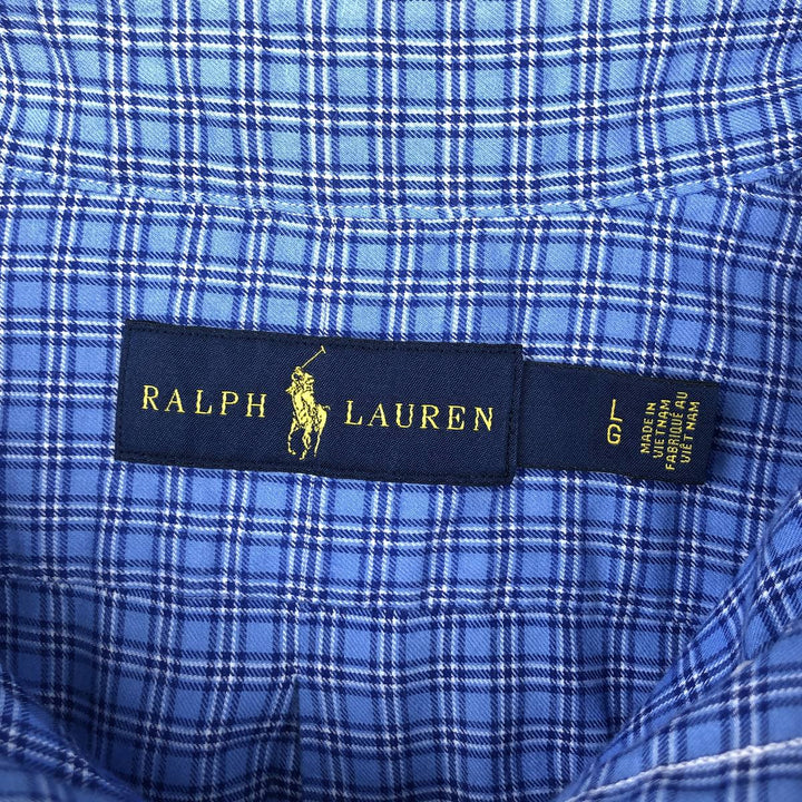 Ralph Lauren long sleeve button down check shirt, men's size L cotton blue type Vintage Second Hand